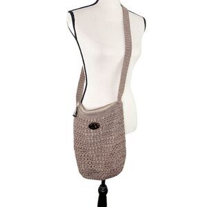 Christian Livingston Collection Taupe Brown Crochet Cross-Body Bag